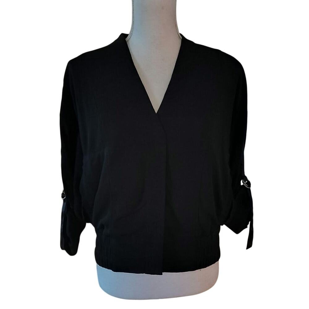 NEW Helmut Lang Size S Blaze Black Crepe Bomber Jacket Snap Front D Ring Sleeves - Picture 2 of 7